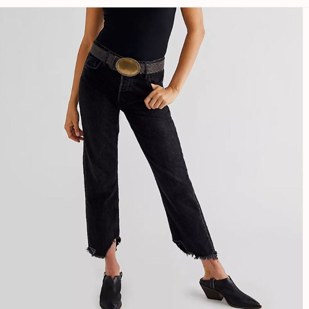 WE THE FREE PEOPLE Tapered Baggy High Rise Boyfriend Fit Jeans Faded Black SZ 26